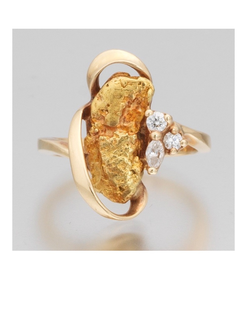 Gold Nugget Natural Authentic Ring in 14k Setting With Diamonds Size 6